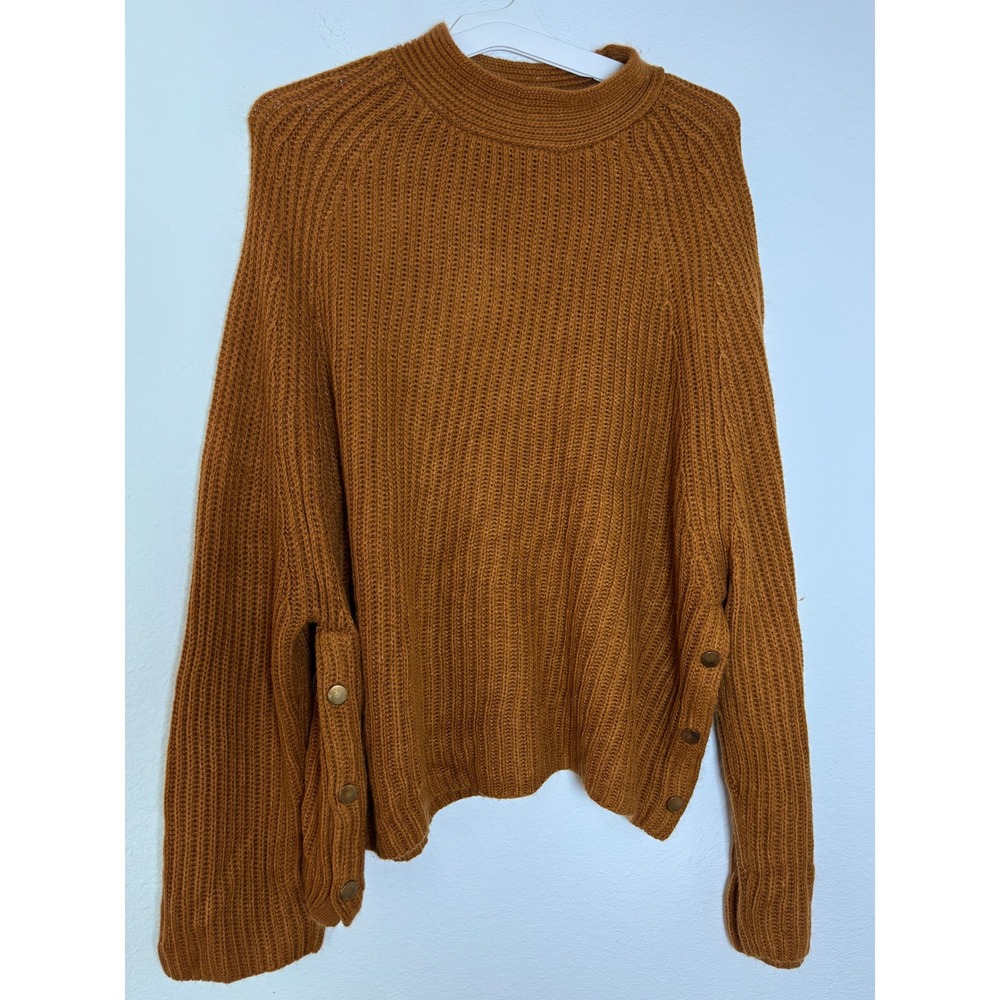 Hyfve Burnt Orange Ribbed Mock Neck Sweater Side Button Detail Large